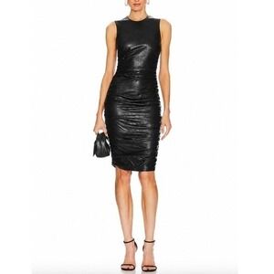 AMANDA UPRICHARD Jamilla Vegan Leather Midi Dress in Black